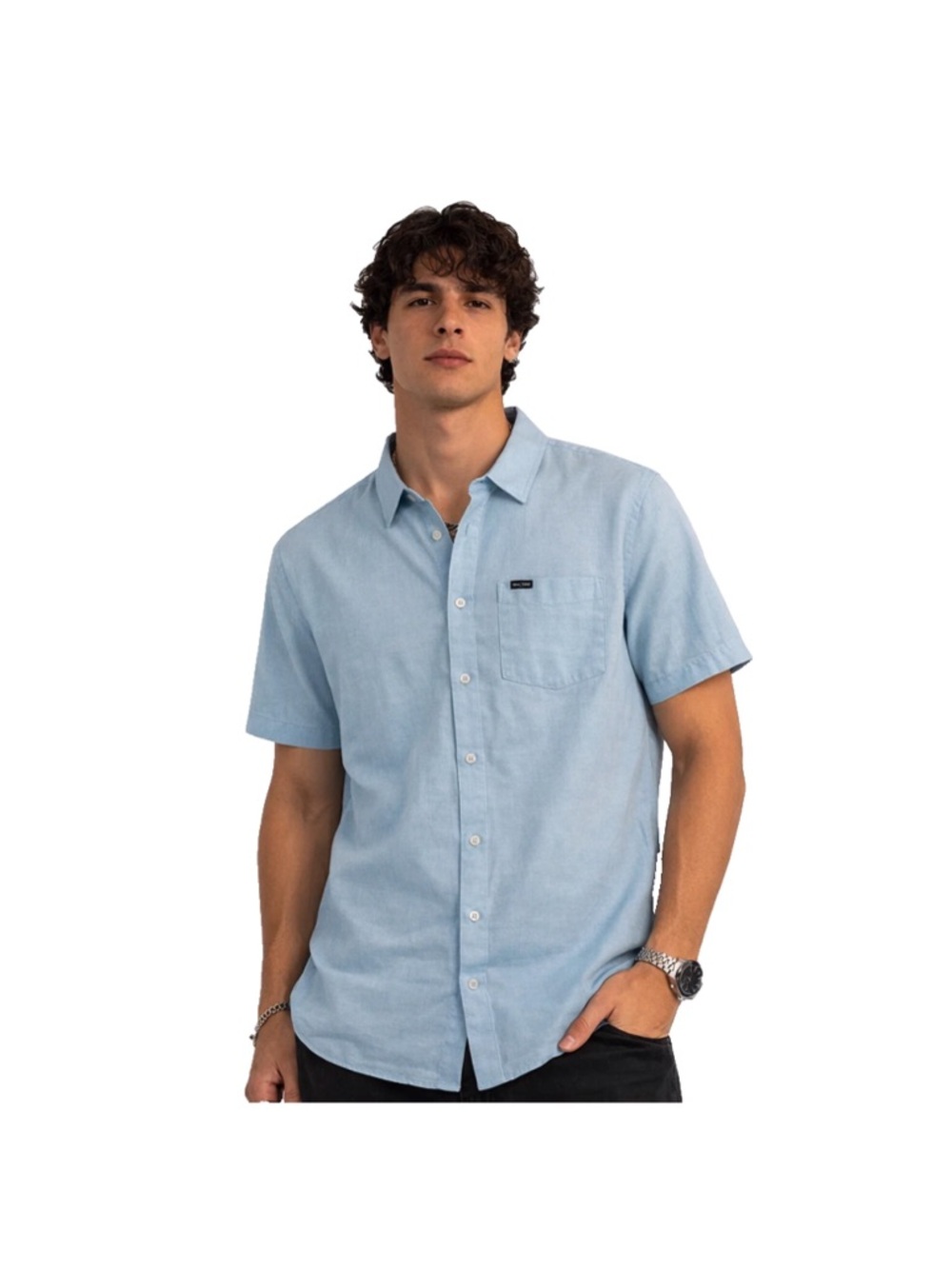 Mens Volcom Short Sleeve Button Up Shirt Size Medium Blue Modern Fit Cotton